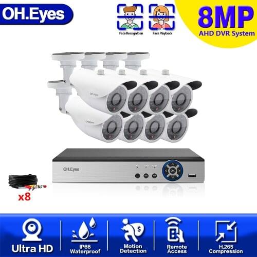 OH.eyes CCTV Video Kit 4K 8CH DVR Security Camera Kit System Night Vision 8MP Outdoor Camera waterproof 4/8 x 65feet Cable P2P
