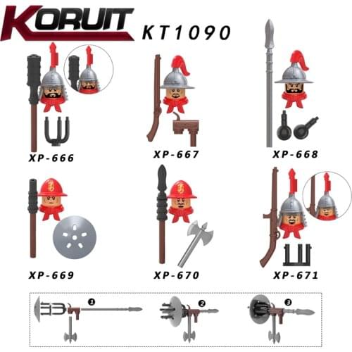 Koruit 1090 Ming Dynasty Soldiers War Action Figure Accessories Helmet Armor Building Blocks Bricks Toys For Children Gifts
