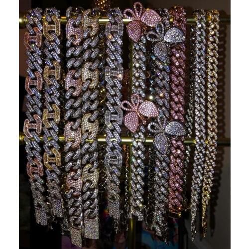 Wholesale men cuban chain necklace hip hop jewelry with 15mm wide cuban chain paved 5A cz heavy necklace for men chain