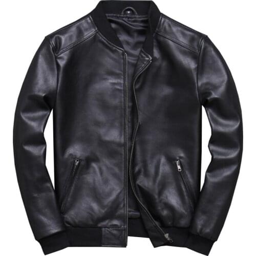 Mens Sheepskin Genuine LeatherJacket Motorcycle Baseball Leather Jacket Spring Autumn Coat Large size 5XL