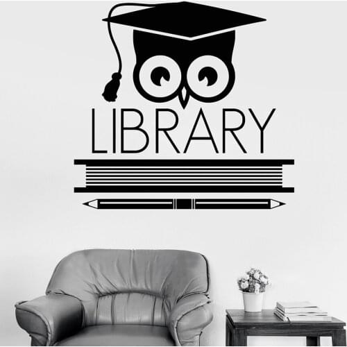 Wall Decal Logo Signboard Library Learning Scientist Owl Vinyl Window Stickers Book Pen Art Mural Classroom Interior Decor M148