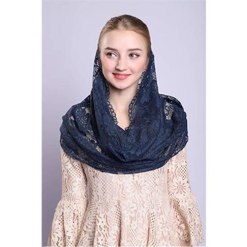 New Navy Blue Lace Veils Mantillas for Church Headcovering HeadWrap Catholic Latin Mass mantilla negras Voile Mantillas 2019