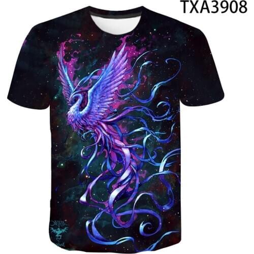 2020 New Summer Cool Men Women Children T Shirt 3D Blue Phoenix Bird Print Lovers T-shirt Boy Girl Kids Tops Harajuku Casual Tee