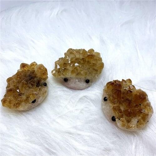 Wholesale prices cute carving natural amethyst quartz cluster hand made hedgehog reiki healing crystals figurine for home decor