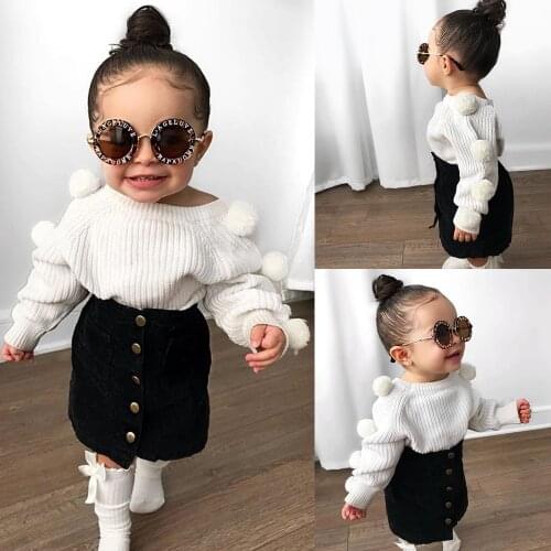 1-6Years Baby Girl Clothing Set 2021 Autumn Winter Long Sleeve Pullover Knit Tops Sweater + Mini Skirt Outfits Kids Dress Set