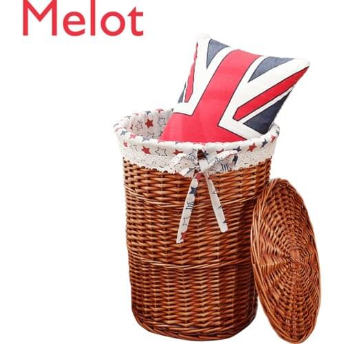 Rattan Woven Storage Basket Clothing Dirty Clothes Basket with Lid Household Laundry Basket Toy Home Knitted Basket