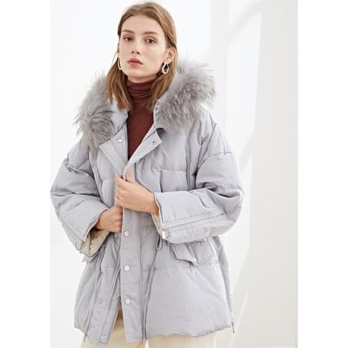 Down Jacket Female Autumn Winter New Korean Version Of Real Fox Fur Mid-Length Hooded Waist Zipper Warm Thick Women Coat