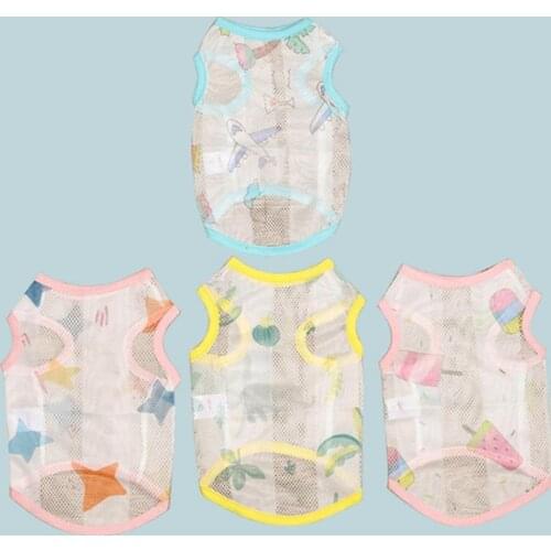 Pink Polyester Pet Vest Cute Cartoon Pattern Printing Two-legged Polyester Hollow Mesh Sun Protection Shirt for Little teddy Dog