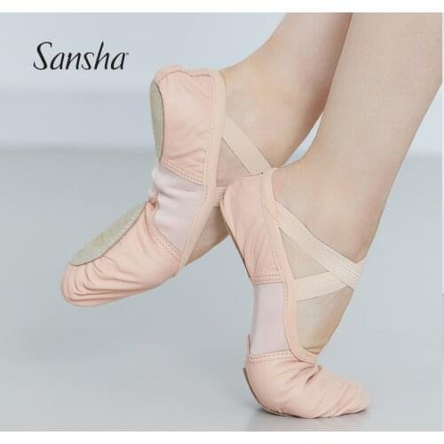 Sansha Adult Ballet Shoes Genuine Cow Leather Soft Split-Sole Pink Black Ballet Slippers Girls Women Men Dance Shoes NO.305LCO