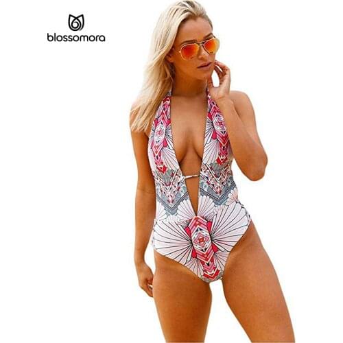Sexy One-piece Swimsuit With Deep V Floral Print And Halter Strap Is A Hit
