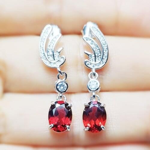 Drop earring Natural real garnet Free shipping 925 sterling silver Fine jewelry 1.4ct*2pcs gemstone Fine jewelry #H95904