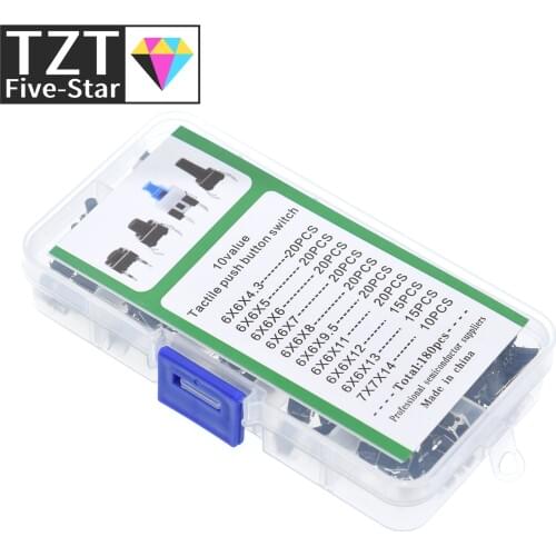 TZT 10 Values 180PCS Tactile Push Button Switch Mini Momentary Tact Assortment Kit DIY