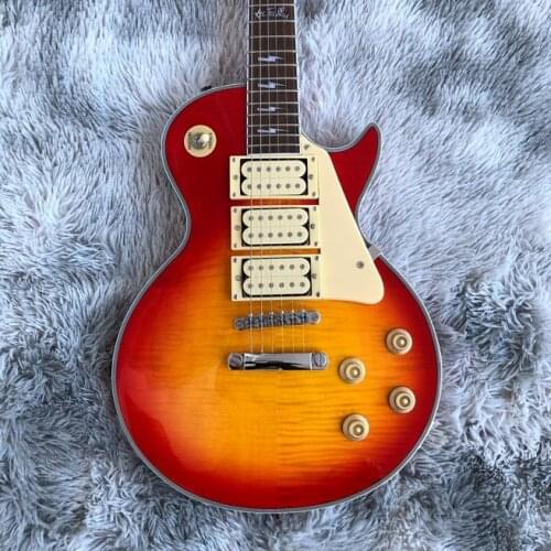 In stock New signature Ace frehley 3 pickups red color electric guitar AAA carved maple top with pickuguard