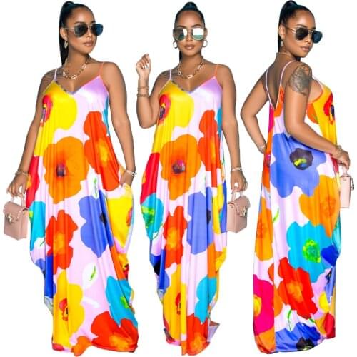 XL-5XL women summer clothing 2021 fashion casual colorful printing sleeveless halter sexy long dress Wholesale Dropshipping