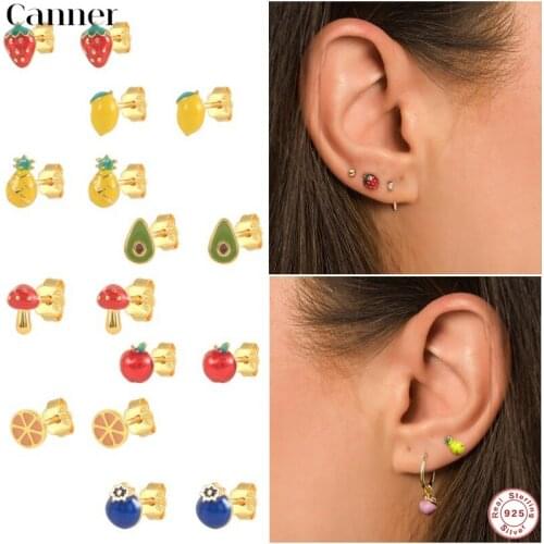 CANNER S925 Sterling Silver Summer Fruit Oranges Pineapples Mango Drip Oil Stud Earrings Jewelry Korean Earrings for Women Girl