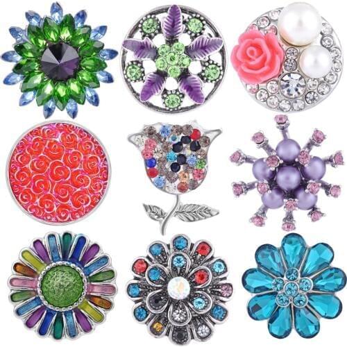 10pcs Newest Styles Flower Style Snaps Mix Pack 18mm GingerSnaps Snap button Charms Snap Jewelry VN-1982