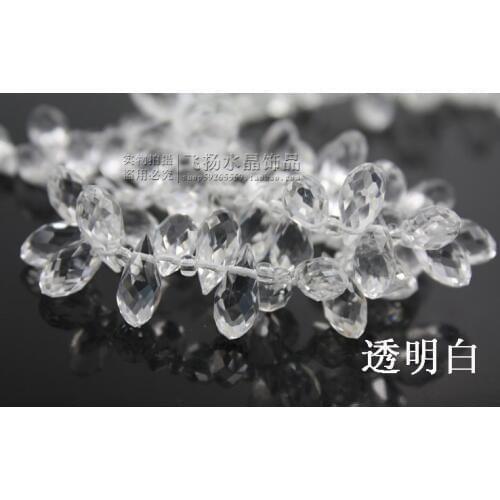 100pcs 6mm x 12mm clear white Quartz Faceted Crystal Glass Teardrop Beads Crystal Jewelry Loose Beads DIY free shipping