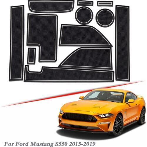 12pcs Car Styling For Ford Mustang S550 2015-2019 Latex Gate slot pad Interior Door Groove Mat Non-slip dust Interior Accessory