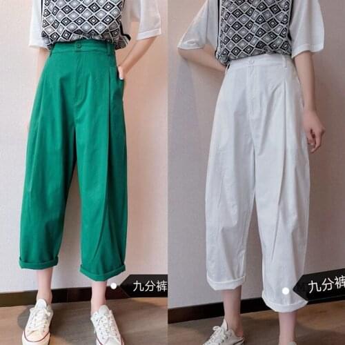 2021 Summer Women Bottoms Pants Fashion High Waist Straight Wide Leg Casual Pants Loose Simple Green Pants Pantalones De Mujer