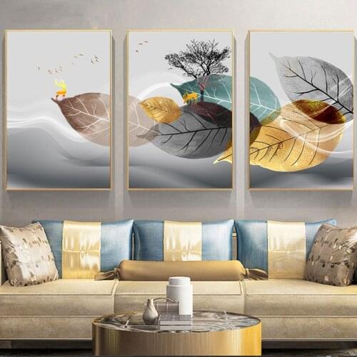 Abstract Black AndBrownish yellow Plant Poster Canvas Print Leaves Wall Art Picture Modern Minimalist Living Room Decor Painting