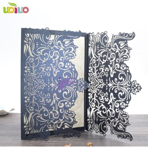 Free shipping 10set/lot laser cut floral crown square custom pearl paper luxurious wedding invitation card greeting card