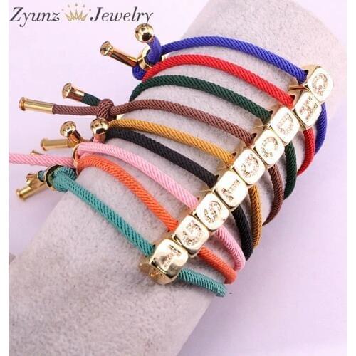 10PCS, 26 English alphabet A-Z Lucky Rope Cord CZ Metal Letters String Bracelets