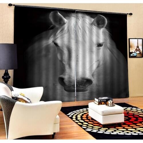 Black white horse curtains 3D Curtain Luxury Blackout Window Curtain Living Room Blackout curtain