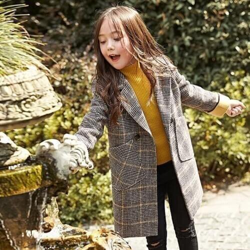 Kids Clothes Girls Jackets Autumn 2019 New Childrens Clothing Thickening Girls Plaid Warm Winter Long Coat Wool Girl Outwear