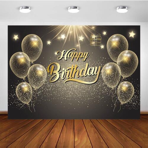 Black and Gold Balloons Happy Birthday Party Decoration Photo Background Adult Birthday Prom Party Banner Supplies Customized