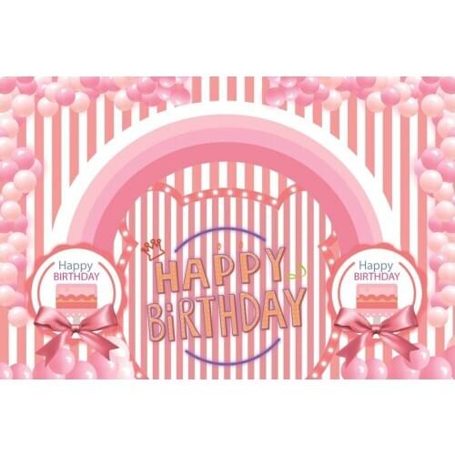 Happy Birthday Party Backdrop Cherry Pink Photography Background Holiday Celebration Photo Booth Studio Decor