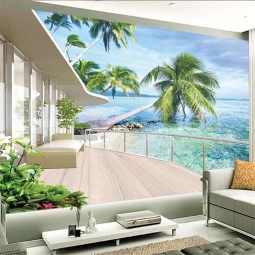 Diantu Customize Hawaii villa balcony landscape TV background wall custom large mural green silk cloth wallpaper papel de parede