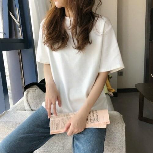 Cotton T Shirt Harajuku Basic Women Summer New Oversized Solid Casual Loose Tshirt Korean O Neck Female Tops oversized T-shirt