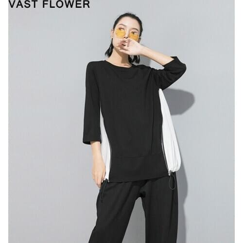 Women Plus Size T-Shirt New Contrast Color Long Sleeve Round Neck Loose Casual Clothes Tshirt Femme Tops Spring Summer 2021