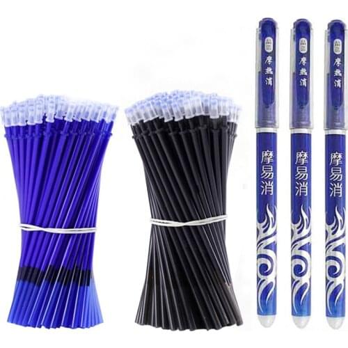1+70Pcs/Set Erasable Gel Pen Refill Rod 0.5mm Blue Black Ink Erasable Pen Washable Handle for School Writing Stationery Gel Pen