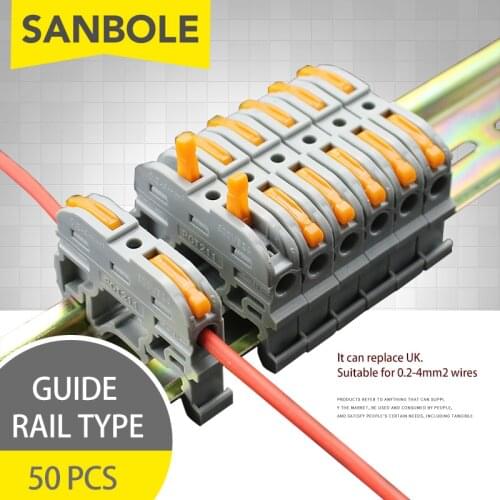 50pcs Terminal Block DIN Rail Mounted Type Quick Connection Wires One In One Out Connector 0.2-4mm2
