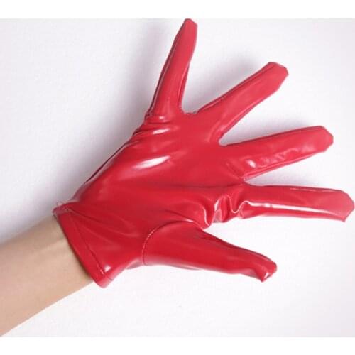 Wetlook PVC Shiny Short PU Leather Finger Gloves Cosplay Stage Flapper Glove DS Pole Dance Clubwear Hollow Out Ladies Luva Luvas