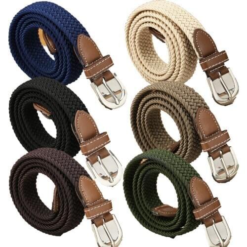 Fashion Woven Stretch Braided Elastic Leather Buckle Belt Unisex Multicolor Waistband Belt