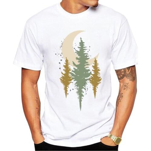 TEEHUB Short Sleeve Men T-Shirt Hipster Trees Under The Moonlight Printed Tshirts Fashion t shirts Cool Essential Tee
