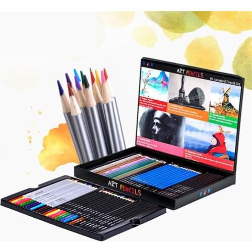 Colored Pencil Set 60pcs/set Pencils Wooden Handmade Color Box Sketch Water-soluble Colored Pencil Set Professional Art Supplies