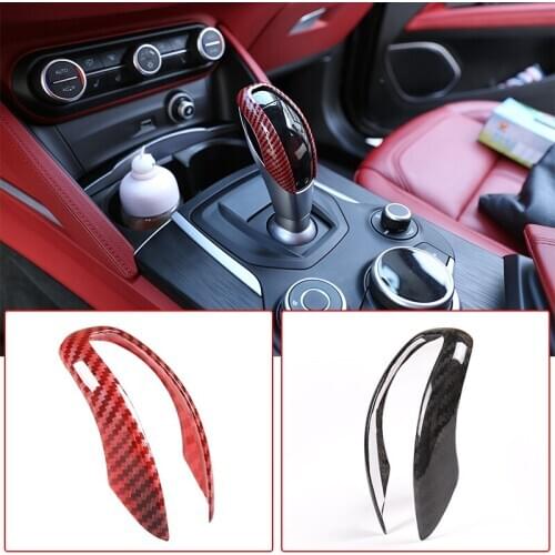 Carbon fiber Car Gear Shift Head Cover Trim Sticker Red ABS For Alfa Romeo Giulia Stelvio 2017-2019 Auto Accessories Interior