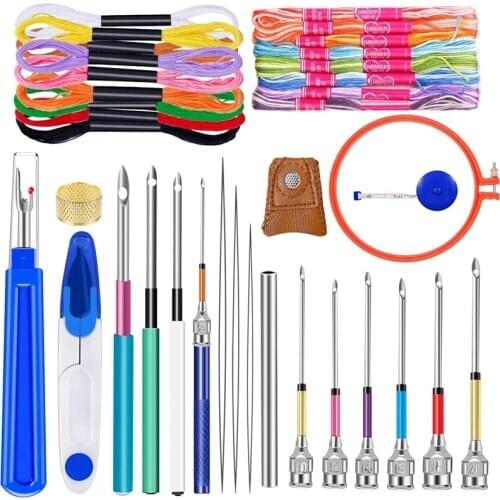 Nonvor 41 pcs Embroidery Beginner Kit Embroidery Floss Needle Threader and Embroidery Hoop Cross Stitching Punch Needle Tool
