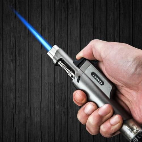 New Metal Windproof High Temperature Small Welding Torch Spray Gun Blue Fire Straight Gas Inflatable Lighter Safety Lock BBQ