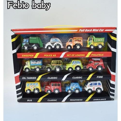New 12 Sets Mini Car Toy Childrens Cartoon Pocket Return Car
