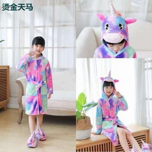 New Boy Girls Full Winter Kigurumi Unicorn Pajamas Children Sleepwear Onesies Nightwear Bathrobe for Kids Beach Towels