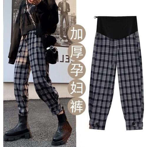 Trousers for pregnant women Wear plaid pants for sport pants Thick-haired broad-legged pants Spring and Autumn Winter