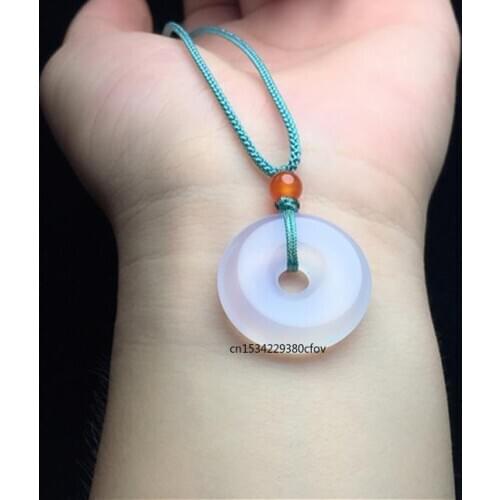 Natural Agate Chalcedony Safety buckle Pendant Necklace Jadeite Chalcedony Amulet Fashion Jewelry Luck Gifts Women Sweater Chain