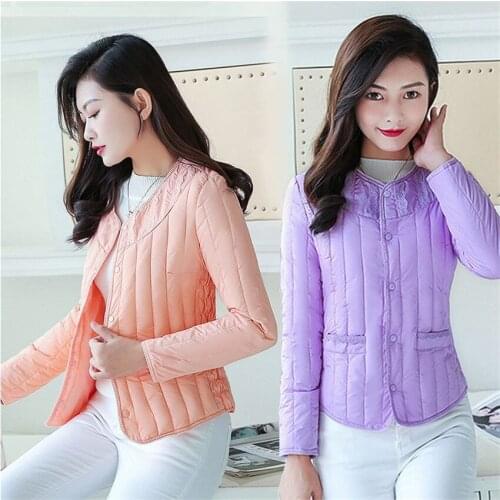 Gowyimmes Autumn Winter Women Light Thin Cotton Coat Lace O-neck Coats Long Sleeve Jackets Female Warm Parkas Bottomings PD791