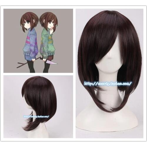 Game Undertale Cosplay Frisk Cosplay Wig Women Game Role Play Frisk Dark Brown Hair Wig Costumes+ Wig Cap