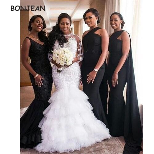 Black Girls One Shoulder Bridesmaid Dresses Long African Elastic Satin Mermaid Bridesmaid Dress Wedding Party Dress for Womens