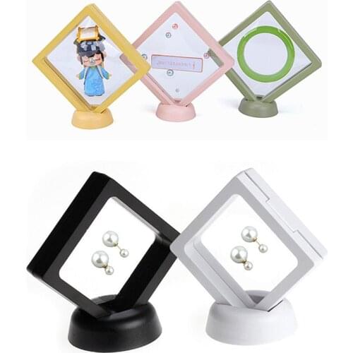 Transperant Pet Membrane Suspended Floating Display Case Wedding Ring Earring Coin Gems Jewelry Protection Storage Stand Holder